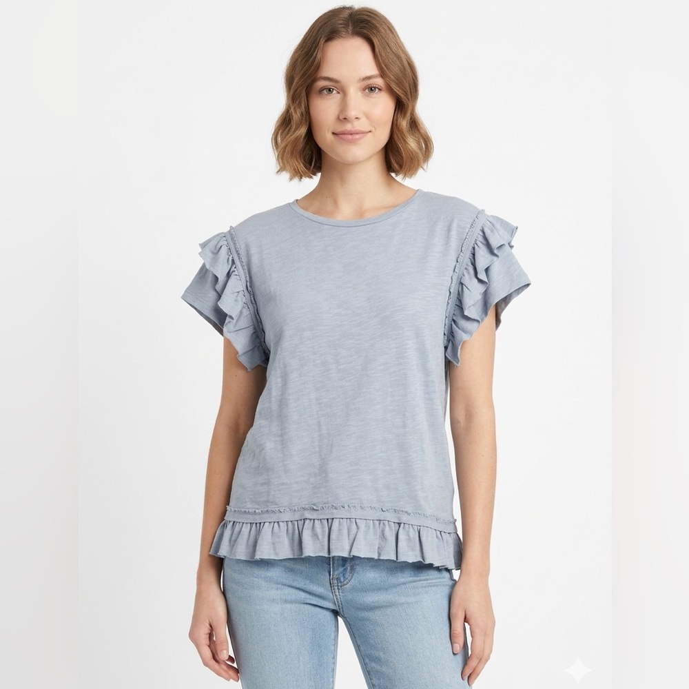 Umgee NWT Light Blue Women's Ruffle Sleeve Top Size Small